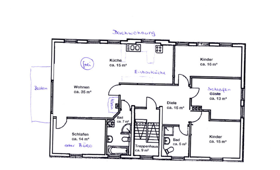 Wohnung - 4 Zimmer - Poststraße mit Balkon