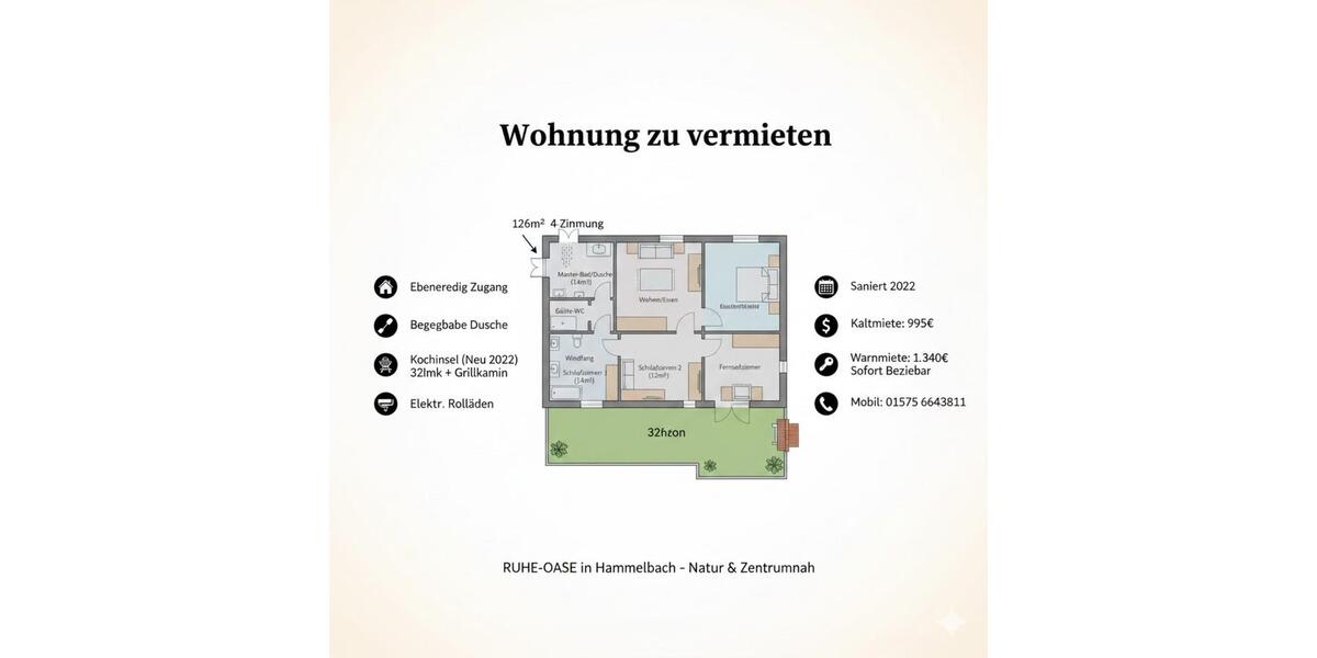 RUHE-OASE: 126m² Komfort-Wohnung | EBENERDIG | SANIERT 2022 | DES 5 zimmer