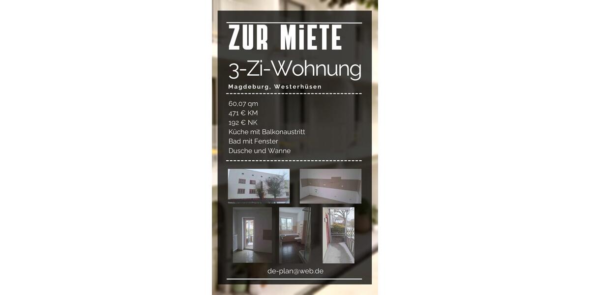 Erdgeschoßwohnung Magdeburg Beyendorf-Sohlen - 3 Zimmer, 60 m&sup2;, 471&euro; | Angebot:25280753