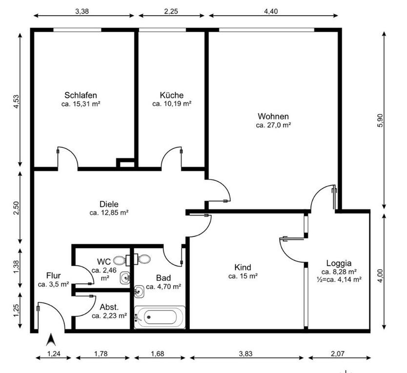 3-Zimmer-Wohnung zu vermieten – 100 m²