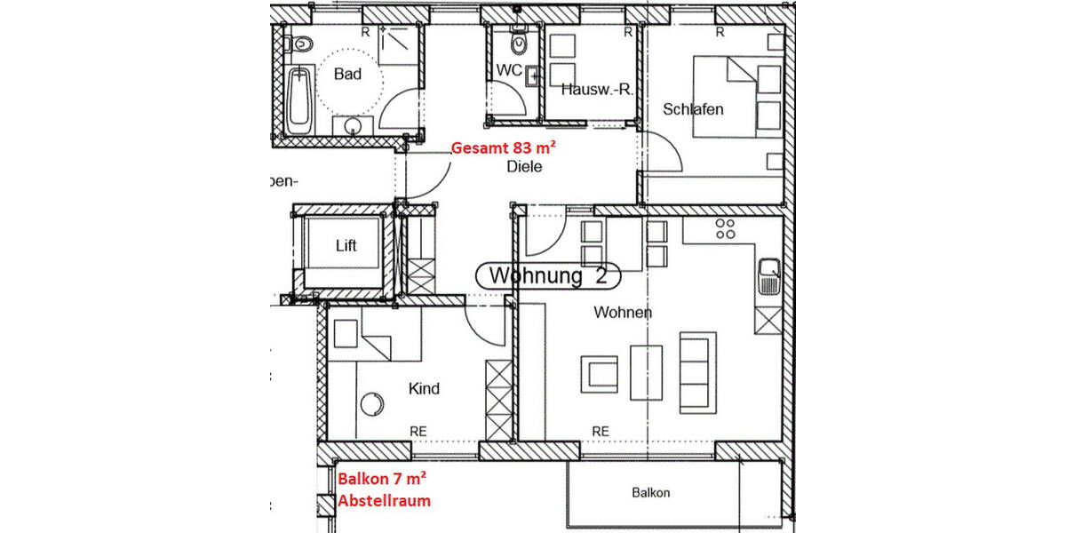 Etagenwohnung Abensberg Gaden - 3 Zimmer, 83 m&sup2;, 950&euro; | Angebot:26259102