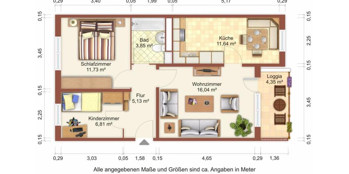 Etagenwohnung Greifswald Groß Schönwalde - 3 Zimmer, 57 m&sup2;, 424&euro; | Angebot:24847642