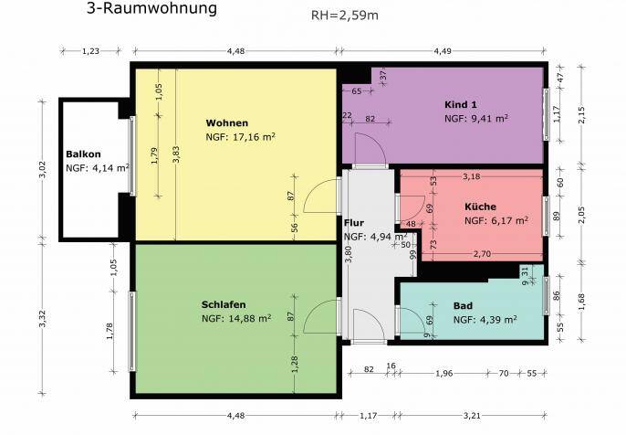 Etagenwohnung Oschersleben Oschersleben - 3 Zimmer, 60 m&sup2;, 439&euro; | Angebot:26799464