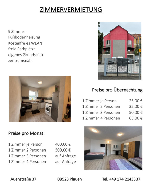 MonteurZimmer, Zimmervermietung, Unterkunft
