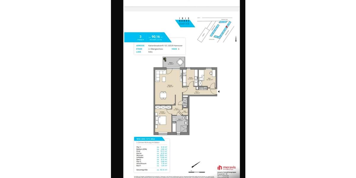 Etagenwohnung Hannover Döhren-Wülfel - 3 Zimmer, 90 m&sup2;, 1.350&euro; | Angebot:24749771