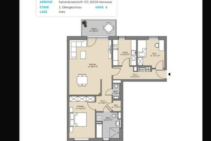 Wohnung Hannover Döhren-Wülfel - 3 Zimmer, 90 m&sup2;, 1.350&euro; | Angebot:24749771