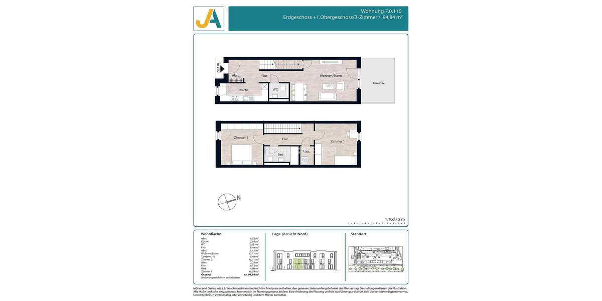 Etagenwohnung Hamburg Jenfeld - 3 Zimmer, 94 m&sup2;, 1.519&euro; | Angebot:25267282