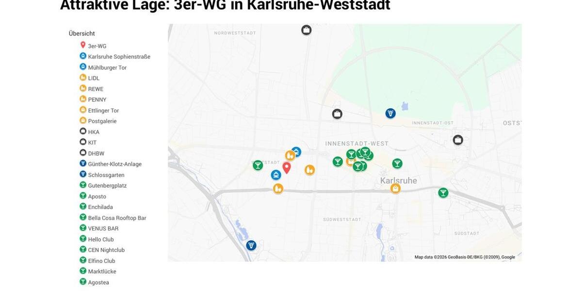 Wohnen auf Zeit Karlsruhe Beiertheim-Bulach - 3 Zimmer, 15 m&sup2;, 563&euro; | Angebot:25422300