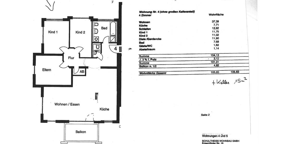 Etagenwohnung Nürnberg Gebersdorf - 4 Zimmer, 105 m&sup2;, 1.350&euro; | Angebot:26706108