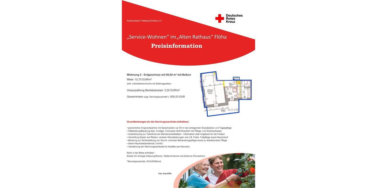 Erdgeschoßwohnung Flöha - 2 Zimmer, 57 m&sup2;, 723&euro; | Angebot:23229116