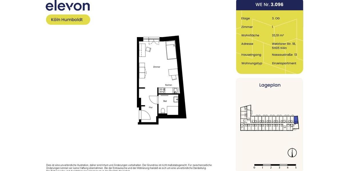 Etagenwohnung Köln Kalk - 1 Zimmer, 34 m&sup2;, 654&euro; | Angebot:26589340