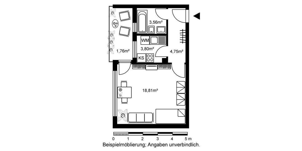 Etagenwohnung Bad Vilbel - 1 Zimmer, 33 m&sup2;, 515&euro; | Angebot:26087076