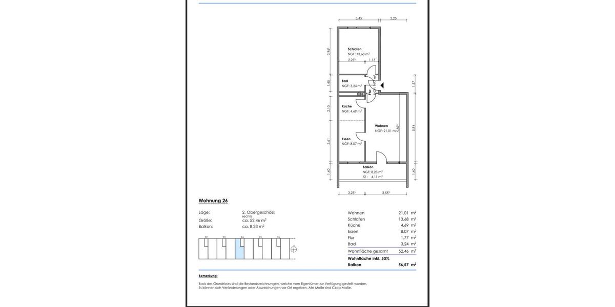 Etagenwohnung Magdeburg Alt Olvenstedt - 3 Zimmer, 57 m&sup2;, 470&euro; | Angebot:25306010