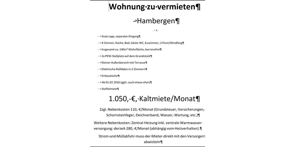 4 Zimmer Wohnung in Hambergen Heißenbüttel 4 zimmer