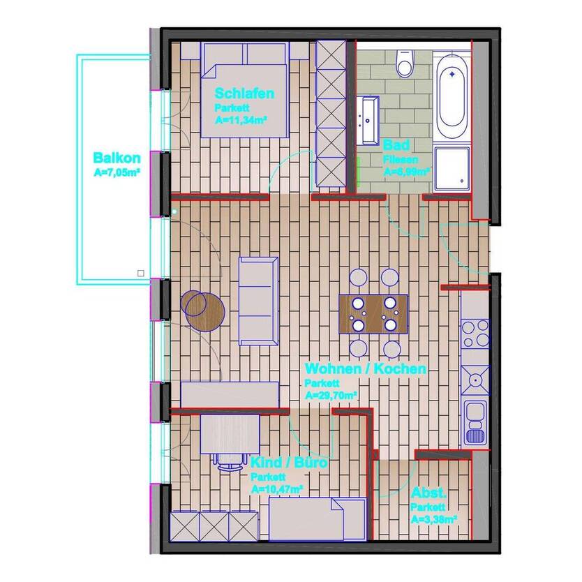 Kompakte 3-Zimmerwohnung am Spittelmarkt - großer Balkon, ruhige Hoflage