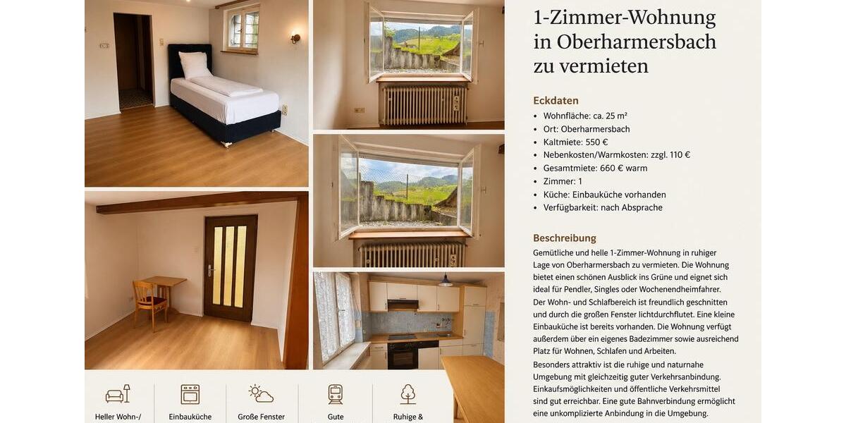 Erdgeschoßwohnung Oberharmersbach - 1 Zimmer, 25 m&sup2;, 550&euro; | Angebot:26550331