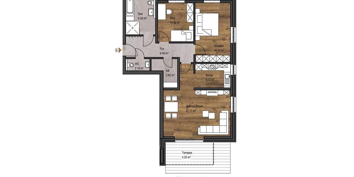 Erdgeschoßwohnung Verl - 3 Zimmer, 89 m&sup2;, 1.100&euro; | Angebot:26068955