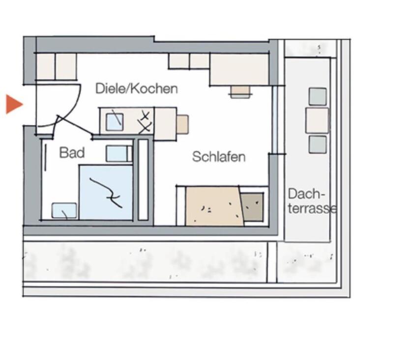 1 Zimmer Appartement mit Balkon. Penthouse 21qm. Zentrum