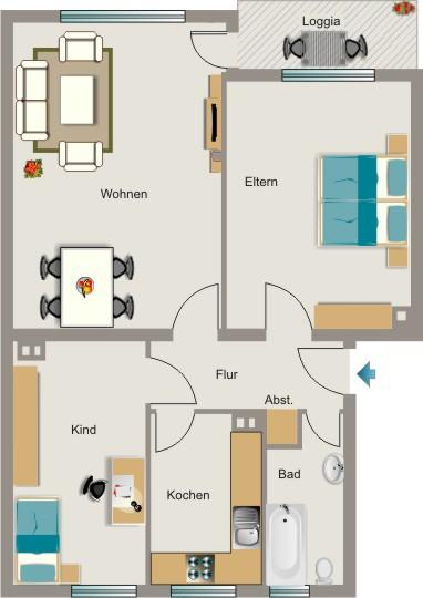 3-Zimmer-Wohnung in Düsseldorf Holthausen zimmer