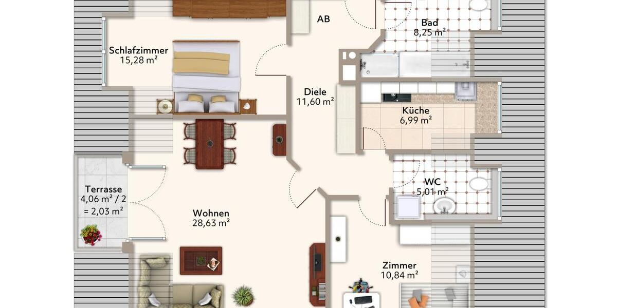 Dachgeschoßwohnung München Trudering-Riem - 3 Zimmer, 88 m&sup2;, 1.650&euro; | Angebot:26365750