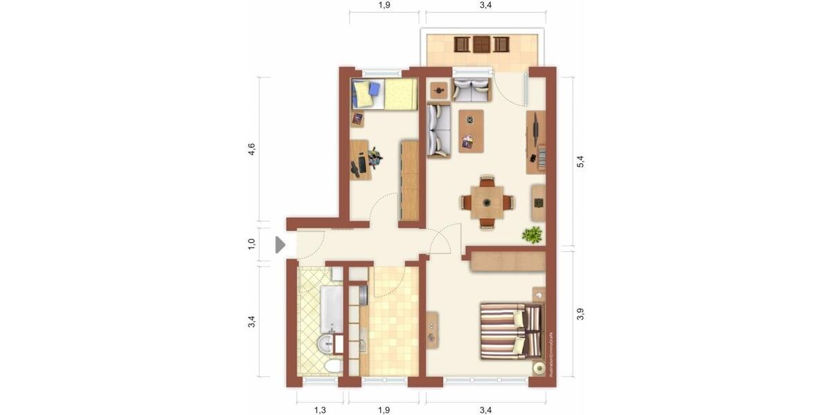 Etagenwohnung Suhl - 3 Zimmer, 60 m&sup2;, 411&euro; | Angebot:26676874