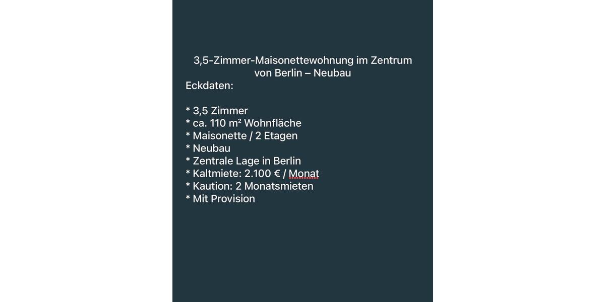 Erdgeschoßwohnung Berlin Mitte - 3.5 Zimmer, 110 m&sup2;, 2.100&euro; | Angebot:26527719