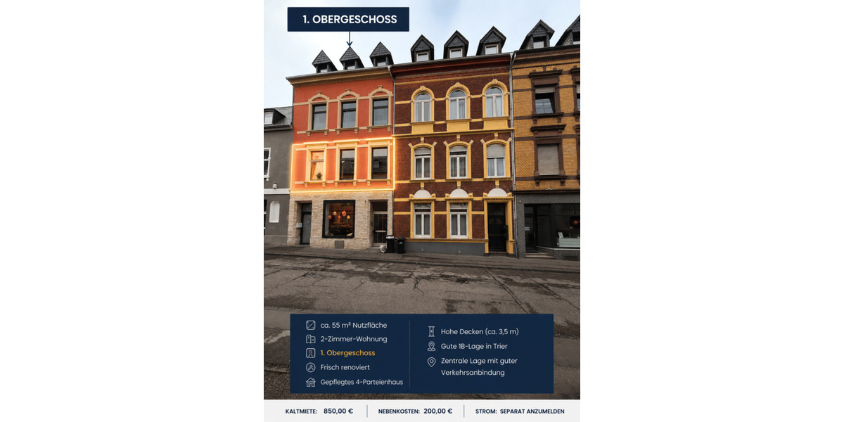 Etagenwohnung Trier Trier-Süd - 2 Zimmer, 55 m&sup2;, 850&euro; | Angebot:26694854