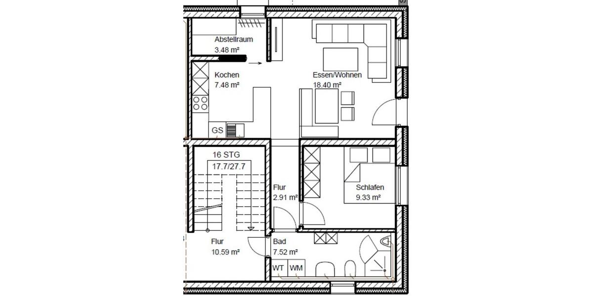 Etagenwohnung Breitenbrunn - 1.5 Zimmer, 49 m&sup2;, 620&euro; | Angebot:25995111