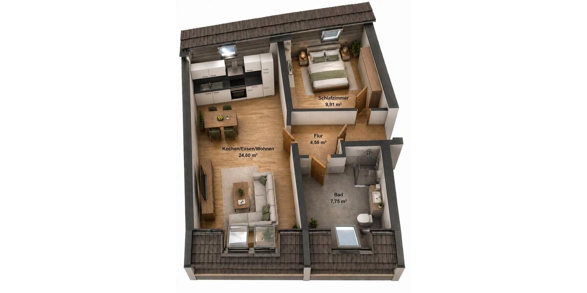 Dachgeschoßwohnung Karlsruhe Hagsfeld - 2 Zimmer, 47 m&sup2;, 1.000&euro; | Angebot:26439167