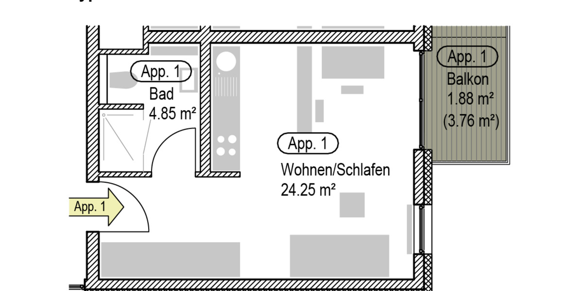 Etagenwohnung Trier Kürenz - 1 Zimmer, 31 m&sup2;, 620&euro; | Angebot:25377820