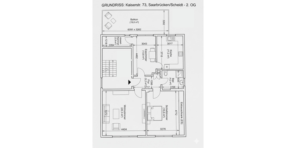 Etagenwohnung Saarbrücken Scheidt - 3 Zimmer, 90 m&sup2;, 720&euro; | Angebot:26451023