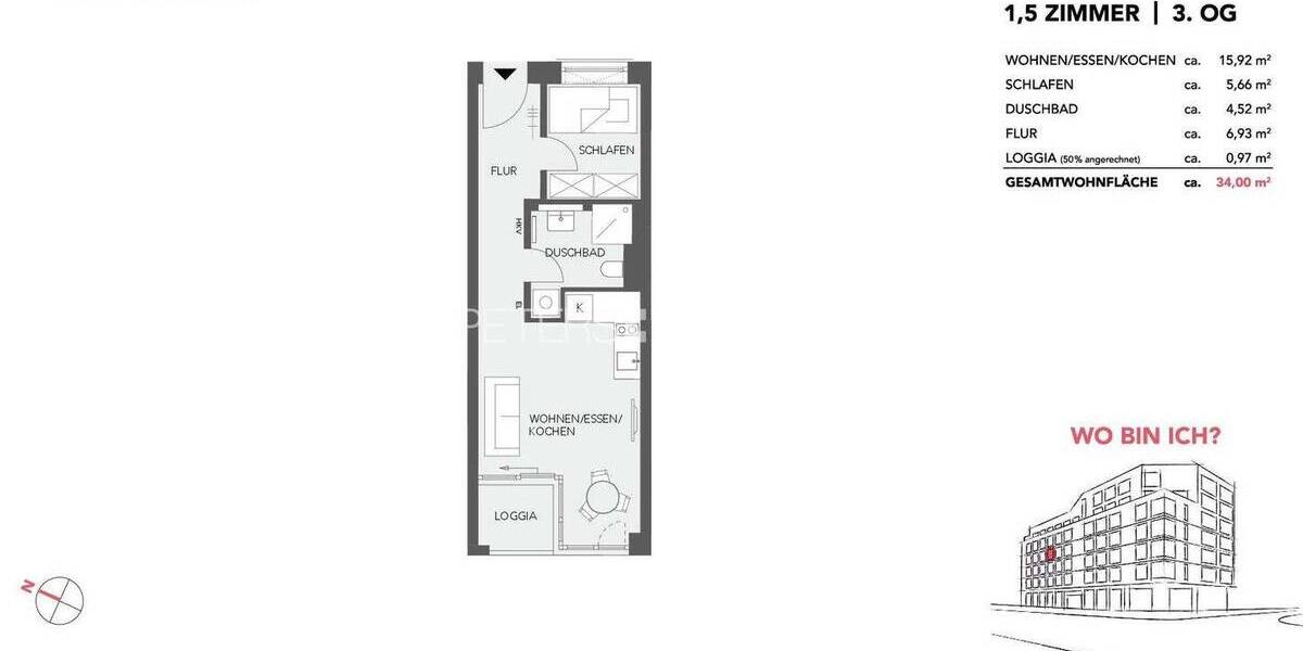 Etagenwohnung Hamburg Altona-Altstadt - 1 Zimmer, 34 m&sup2;, 1.100&euro; | Angebot:26094004