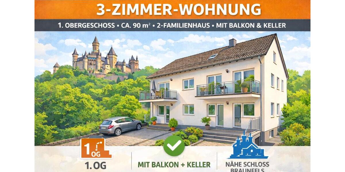 Etagenwohnung Braunfels - 3 Zimmer, 90 m&sup2;, 900&euro; | Angebot:24731768
