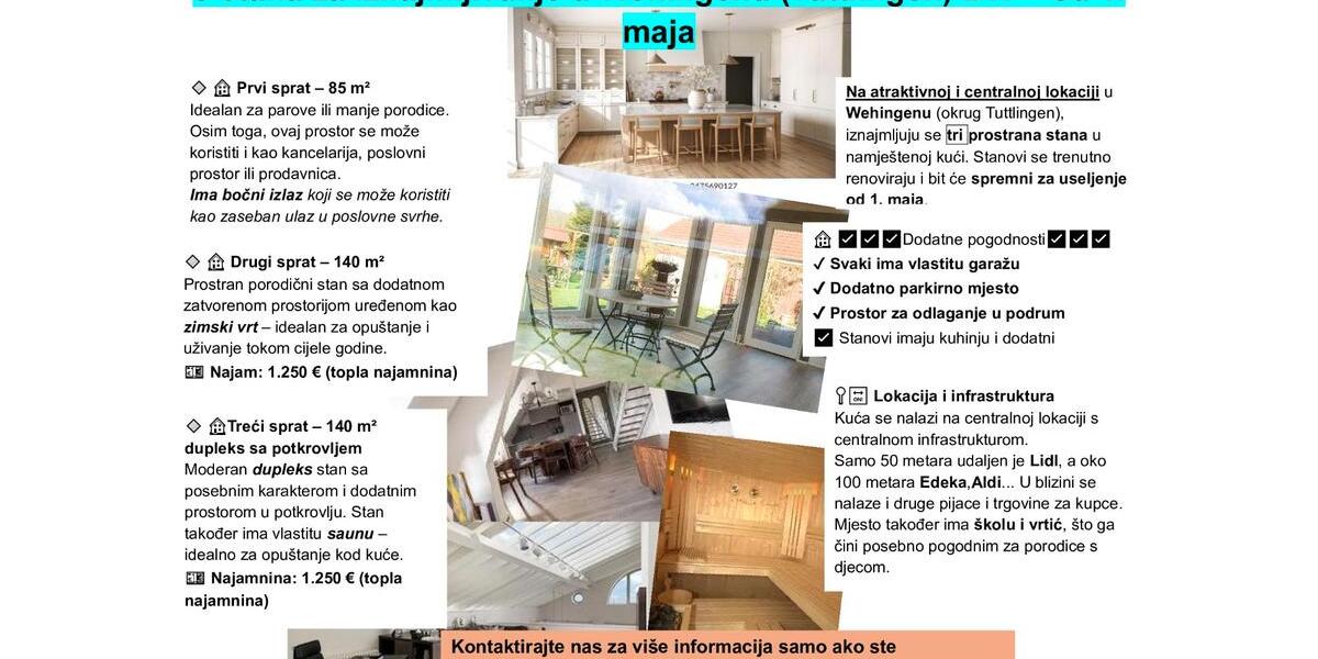 Etagenwohnung Wehingen - 4 Zimmer, 140 m&sup2;, 1.250&euro; | Angebot:26133452