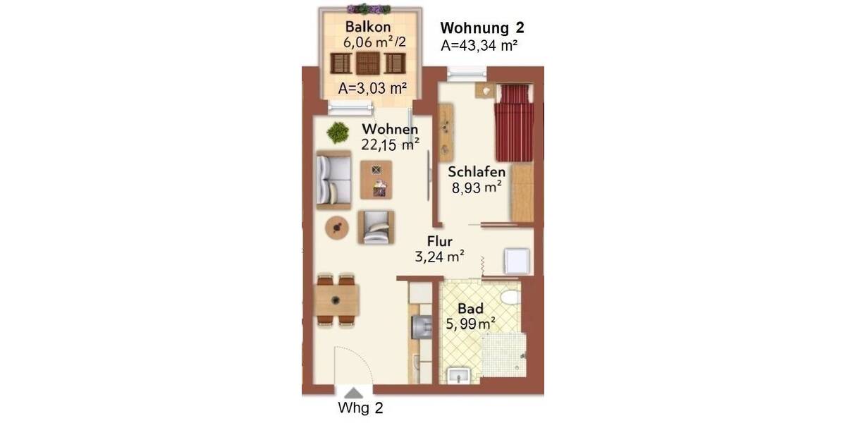 Etagenwohnung Velden Velden-Viehweide - 2 Zimmer, 43 m&sup2;, 770&euro; | Angebot:25680149