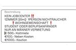1ZIMMER 20m2 € 600.- NUR MÄNNER- STUDENT NICHTRAUCHER 1 zimmer