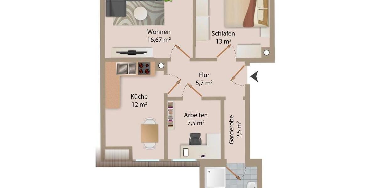 Etagenwohnung Stein - 2.5 Zimmer, 60 m&sup2;, 720&euro; | Angebot:25987718