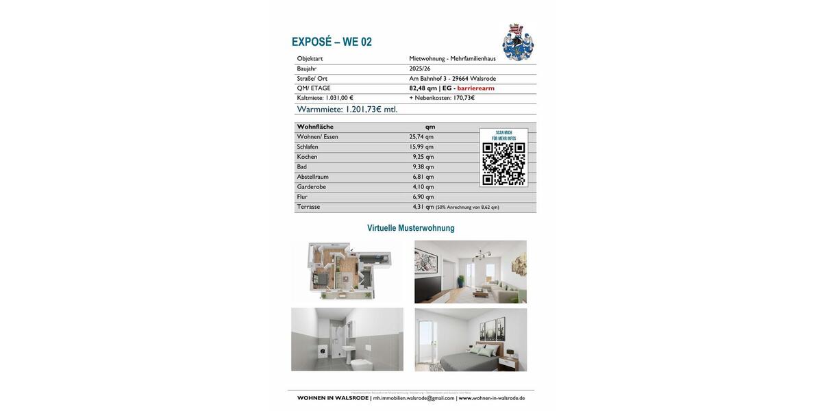 Erdgeschoßwohnung Walsrode - 2 Zimmer, 82 m&sup2;, 1.031&euro; | Angebot:25617184