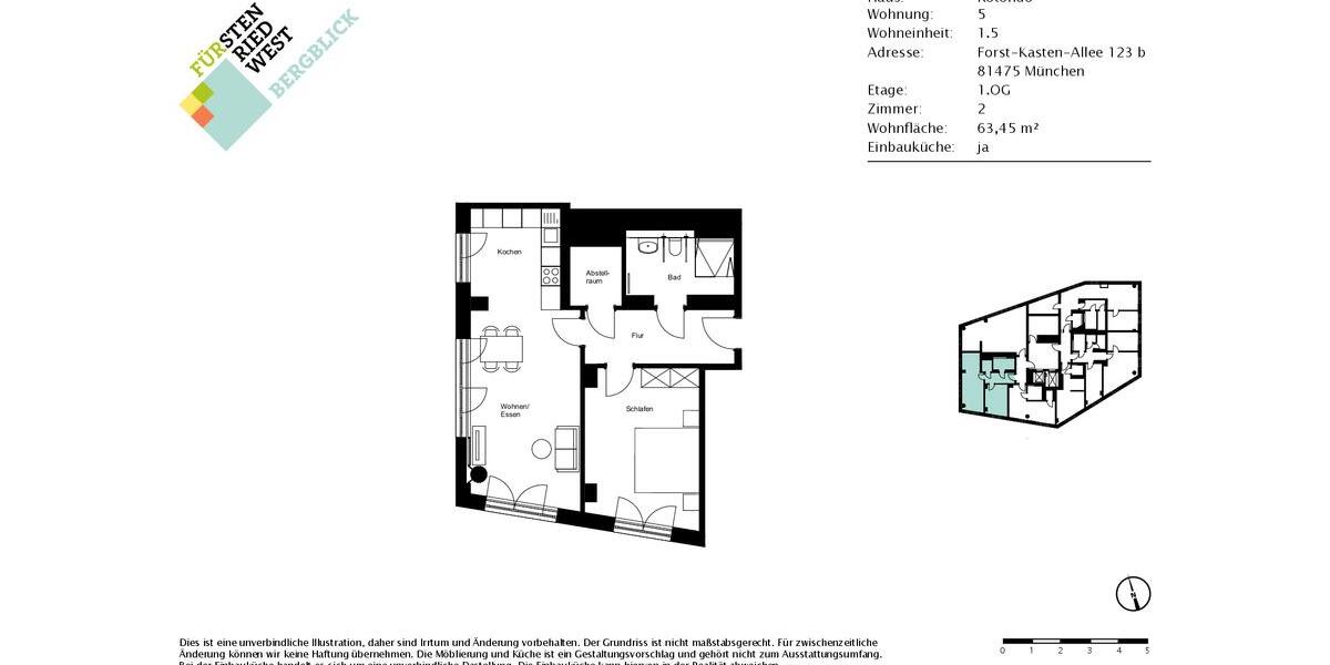 Etagenwohnung München Thalkirchen-Obersendling-Forstenried-Fürstenried-S - 2 Zimmer, 63 m&sup2;, 1.480&euro; | Angebot:25791170