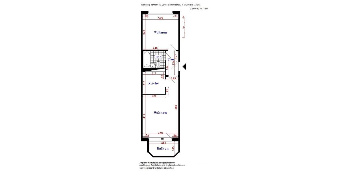 Etagenwohnung Crimmitschau - 2 Zimmer, 41 m&sup2;, 280&euro; | Angebot:26339280