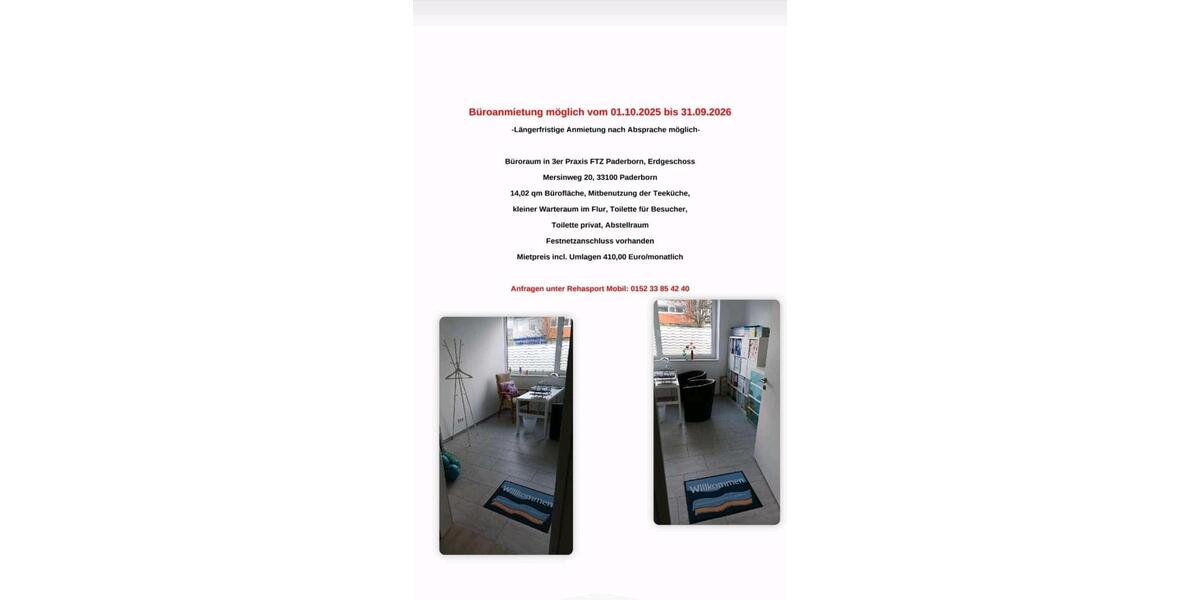 Bürovermietung in Paderborner Facharztzentrum zimmer