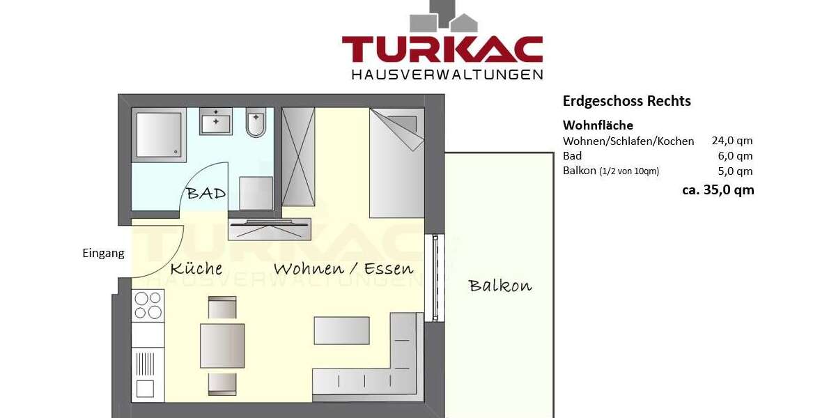 Etagenwohnung Hüttenberg - 1 Zimmer, 35 m&sup2;, 600&euro; | Angebot:26183283