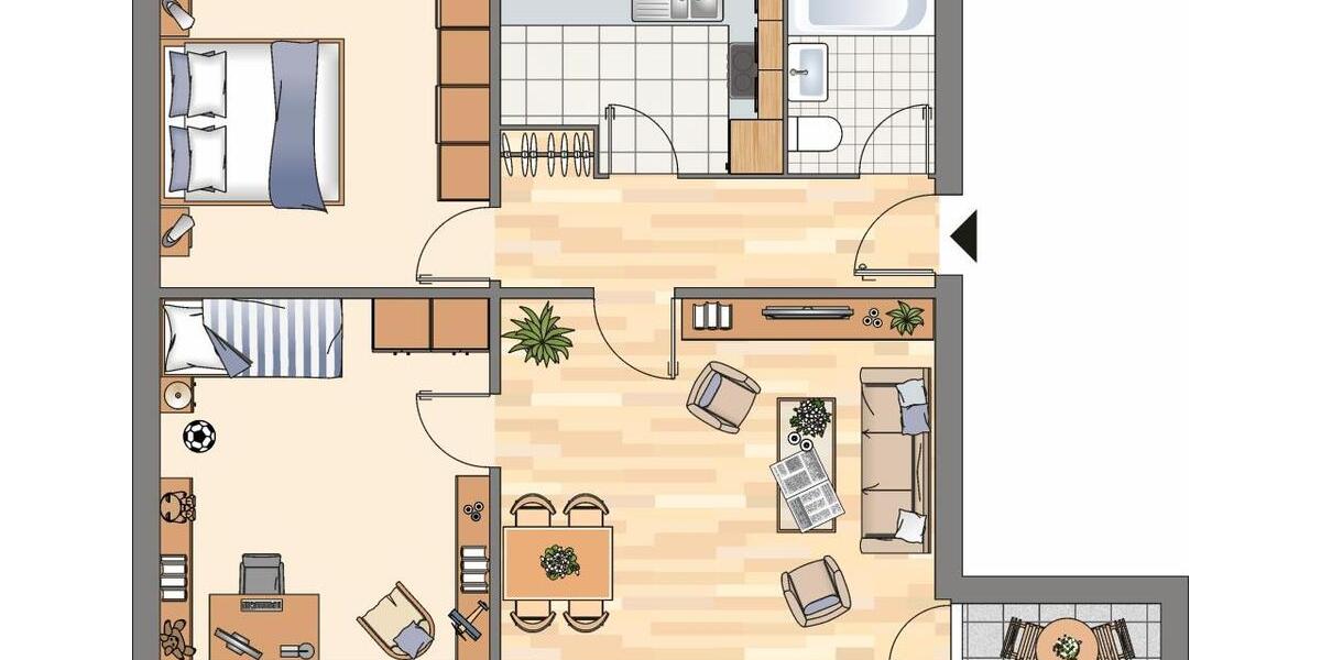 Erdgeschoßwohnung Flensburg Falkenberg - 3 Zimmer, 61 m&sup2;, 569&euro; | Angebot:25853363