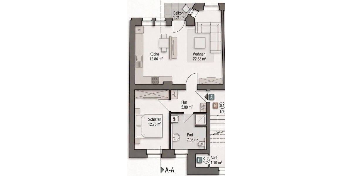 Etagenwohnung Schwerin Altstadt - 2 Zimmer, 60 m&sup2;, 655&euro; | Angebot:26607338