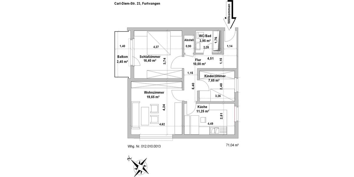 Etagenwohnung Furtwangen im Schwarzwald - 3 Zimmer, 71 m&sup2;, 720&euro; | Angebot:26545774