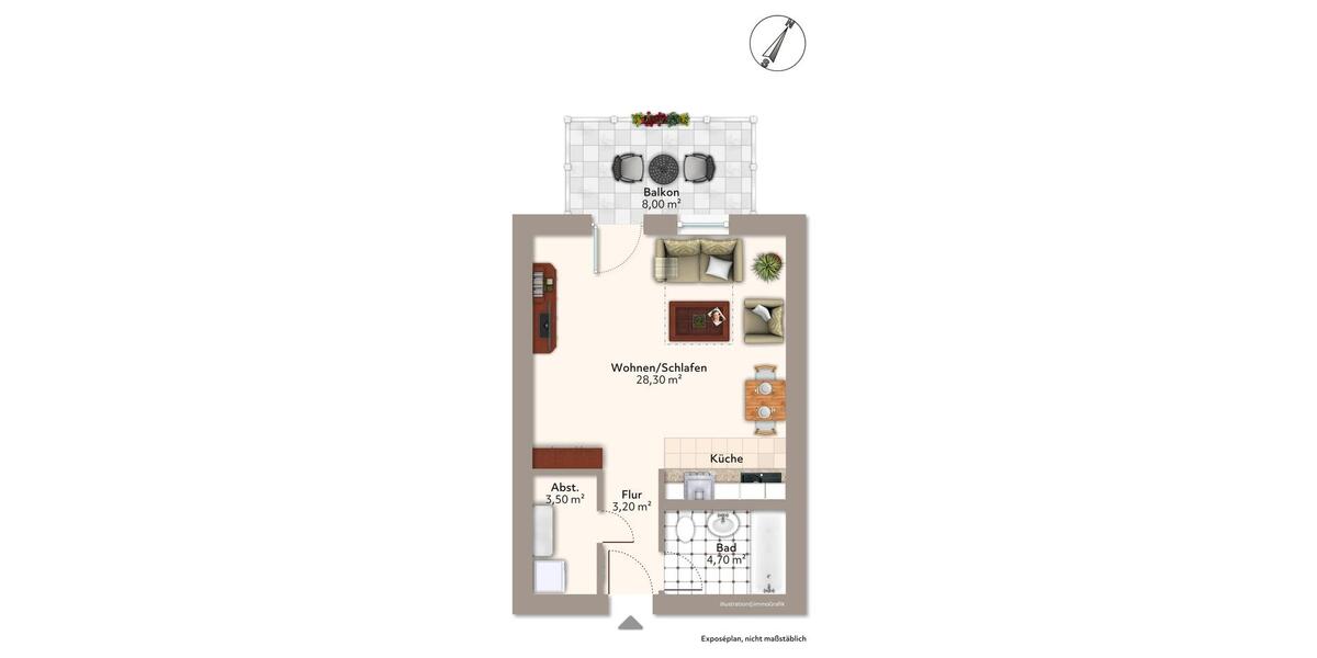 Etagenwohnung Magdeburg Diesdorf - 1 Zimmer, 48 m&sup2;, 360&euro; | Angebot:26547396