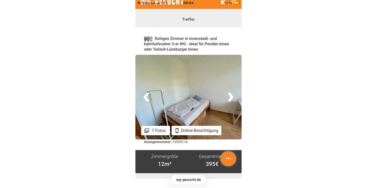 Wohnen auf Zeit Lüneburg - 1 Zimmer, 12 m&sup2;, 395&euro; | Angebot:26661736
