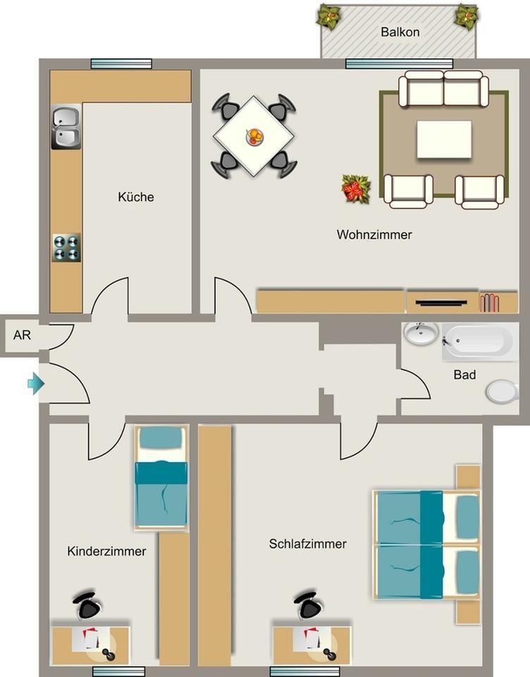 Hier ist Platz zum Wohnen zimmer