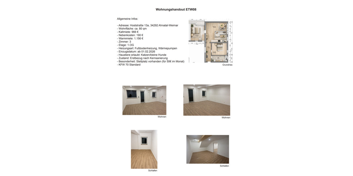 Etagenwohnung Ahnatal - 3 Zimmer, 80 m&sup2;, 966&euro; | Angebot:24705296