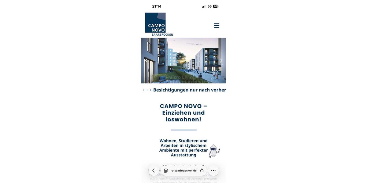 Etagenwohnung Saarbrücken - 1 Zimmer, 26 m&sup2;, 637&euro; | Angebot:26422345